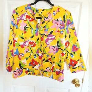 Bright colorful floral design 100% silk jacket Business Professional Office